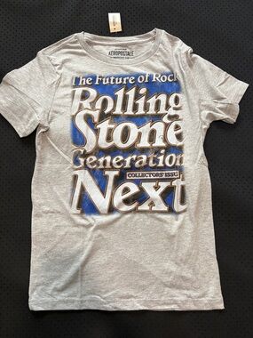 NWT Mens Aeropostale Small Gray Tee with Blue & White Rolling Stone Graphic